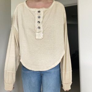 Free People Beige/Light Yellow Button Top Size S